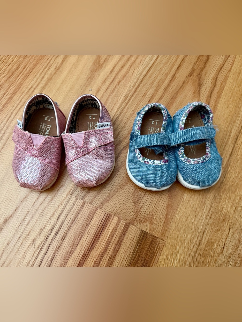 TOMS Baby Pink Sequin Slip-On & Blue Denim Mary Jane Set